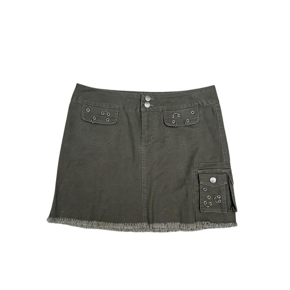 vintage y2k mudd mini mirco cargo skirt army green utility 5 grunge ring details